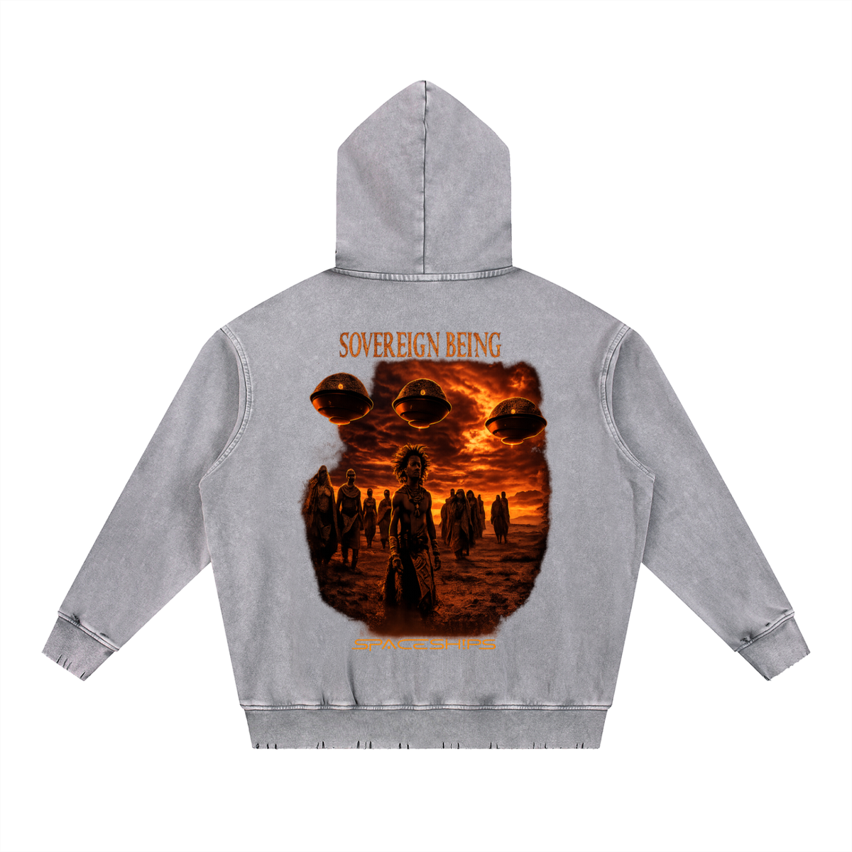 SOVEREIGN BEING  ALBUM ART HOODIE ( Spaceships) Snow Wash Hand-Frayed Heavyweight  Hoodie