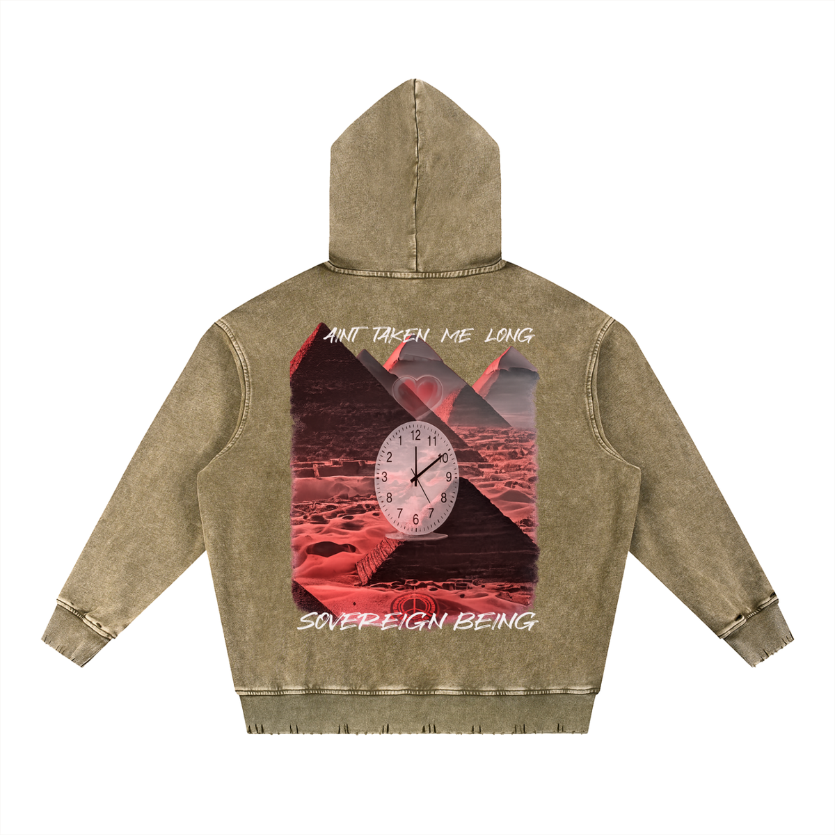 SOVEREIGN BEING ALBUM ART HOODY ( Aint Taken Me Long) Snow Wash Hand-Frayed Heavyweight  Hoodie