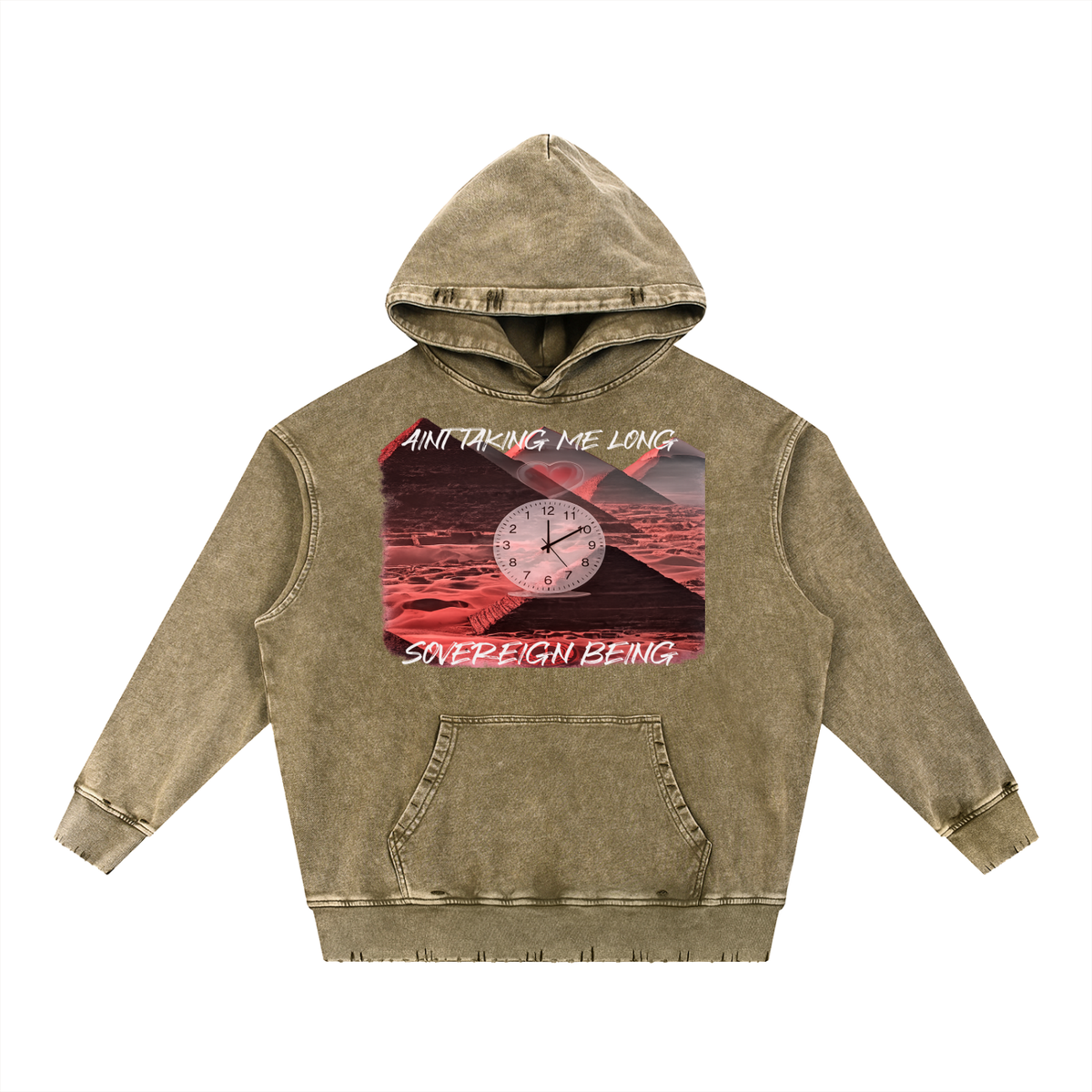 SOVEREIGN BEING ALBUM ART HOODY ( Aint Taken Me Long) Snow Wash Hand-Frayed Heavyweight  Hoodie
