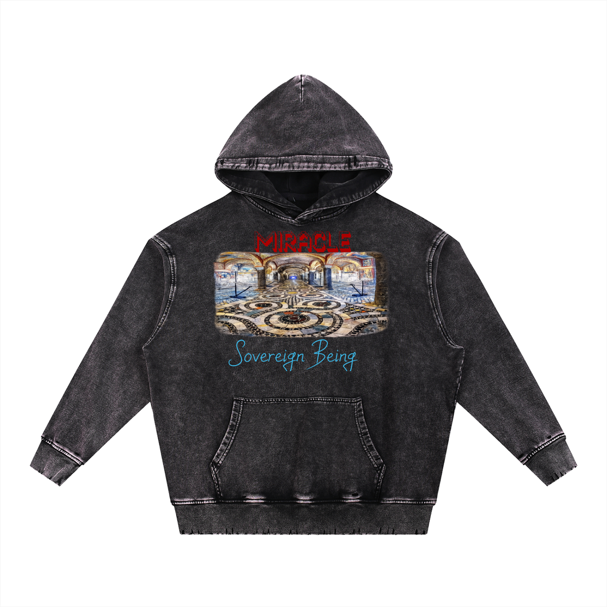 SOVEREIGN BEING  ALBUM ART  HOODIE (Miracle) - Snow Wash Hand-Frayed Heavyweight  Hoodie