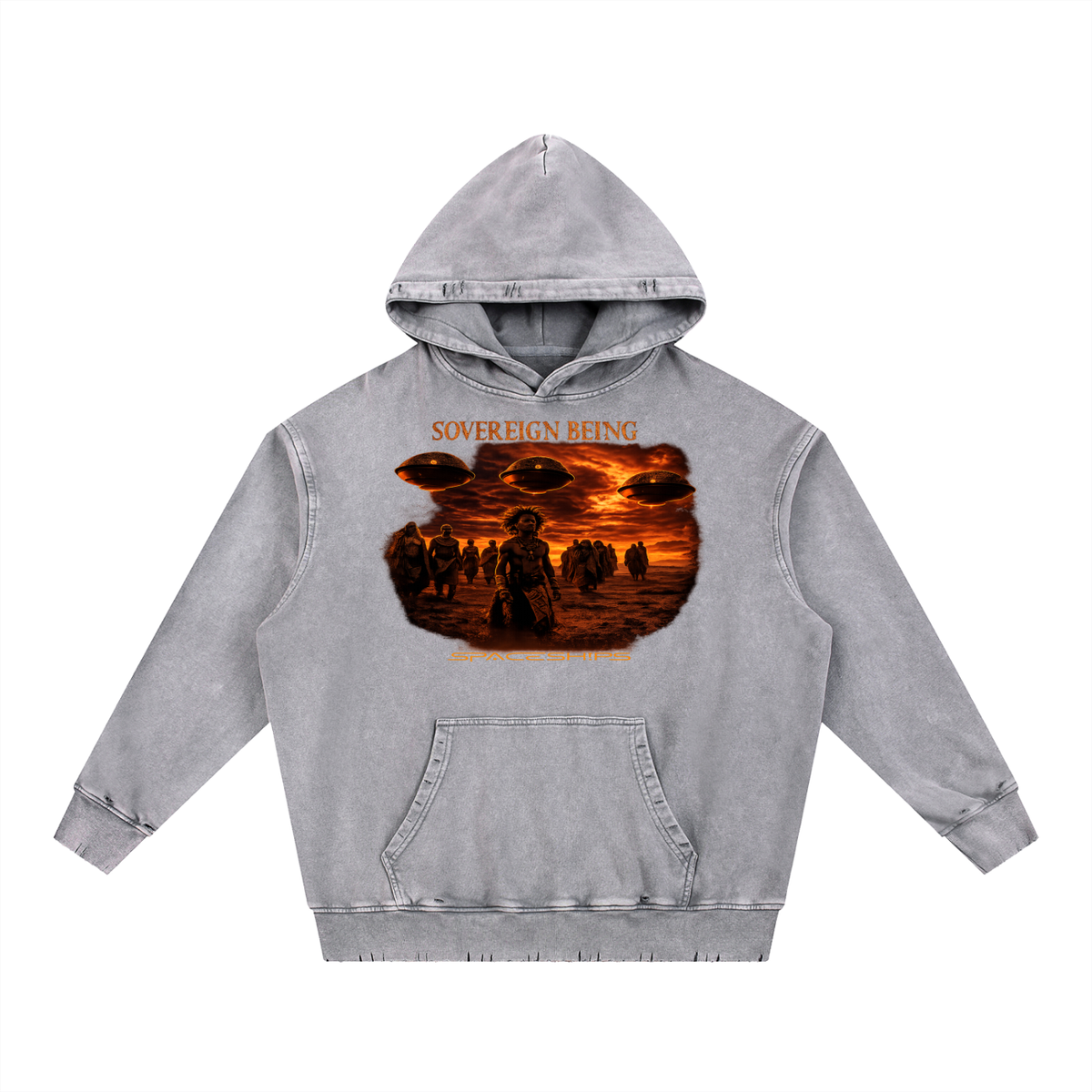 SOVEREIGN BEING  ALBUM ART HOODIE ( Spaceships) Snow Wash Hand-Frayed Heavyweight  Hoodie