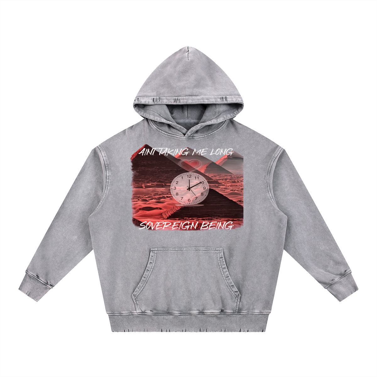SOVEREIGN BEING ALBUM ART HOODY ( Aint Taken Me Long) Snow Wash Hand-Frayed Heavyweight  Hoodie