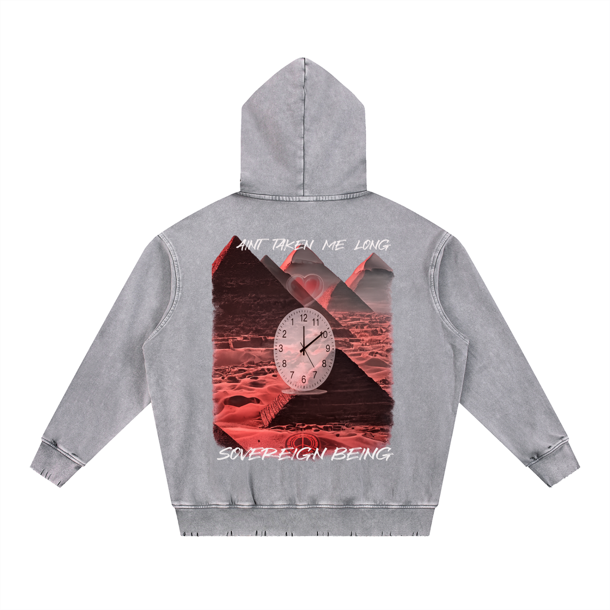 SOVEREIGN BEING ALBUM ART HOODY ( Aint Taken Me Long) Snow Wash Hand-Frayed Heavyweight  Hoodie