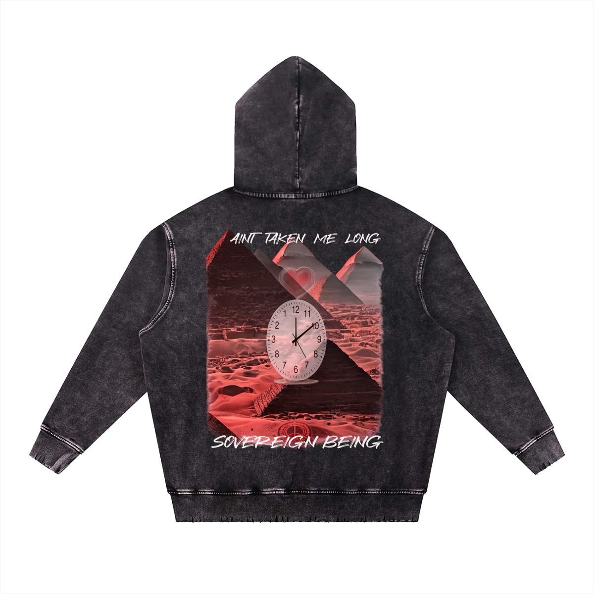 SOVEREIGN BEING ALBUM ART HOODY ( Aint Taken Me Long) Snow Wash Hand-Frayed Heavyweight  Hoodie