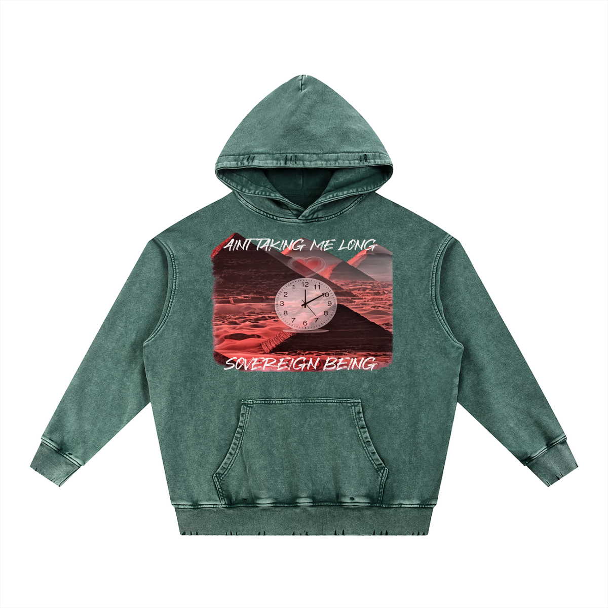 SOVEREIGN BEING ALBUM ART HOODY ( Aint Taken Me Long) Snow Wash Hand-Frayed Heavyweight  Hoodie