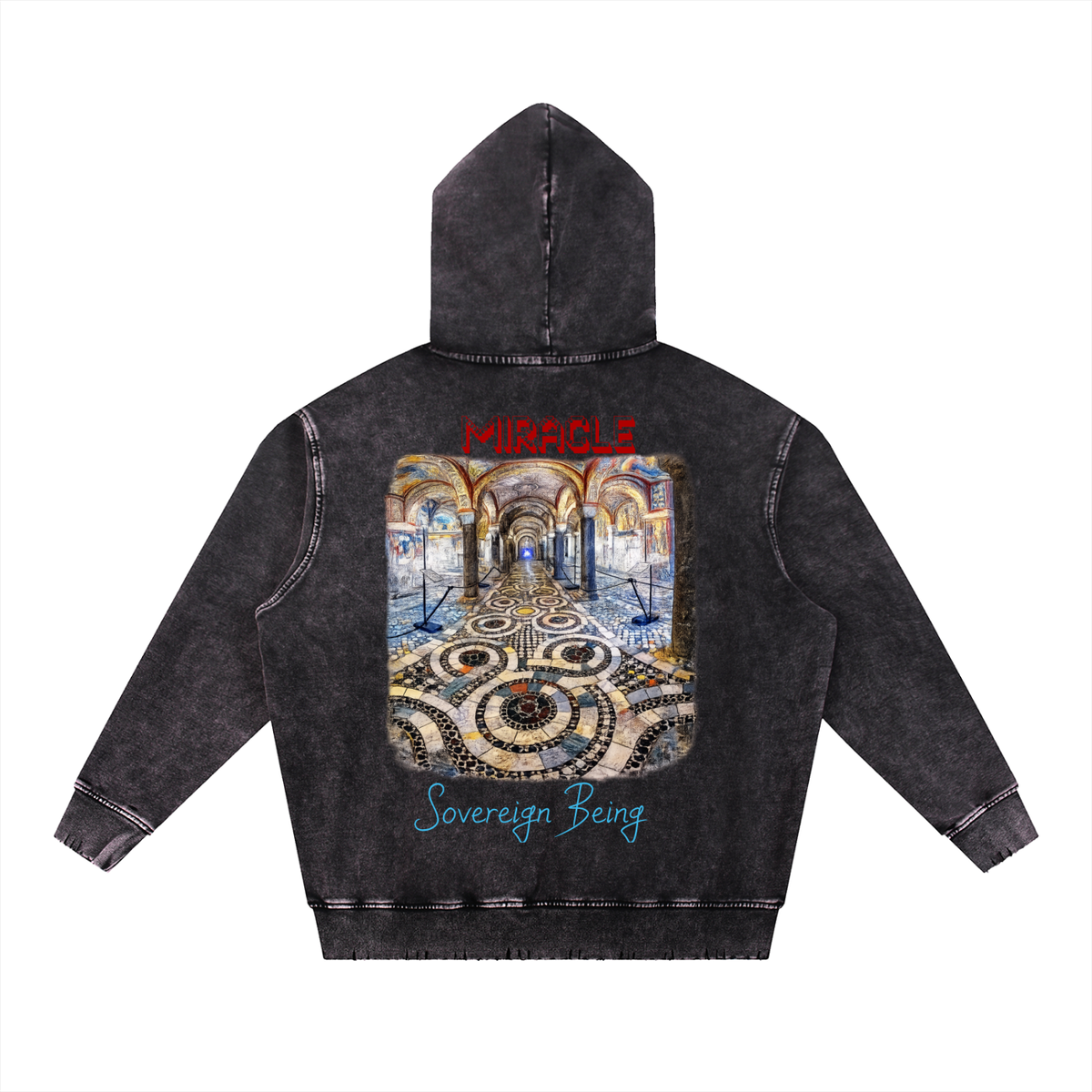 SOVEREIGN BEING  ALBUM ART  HOODIE (Miracle) - Snow Wash Hand-Frayed Heavyweight  Hoodie