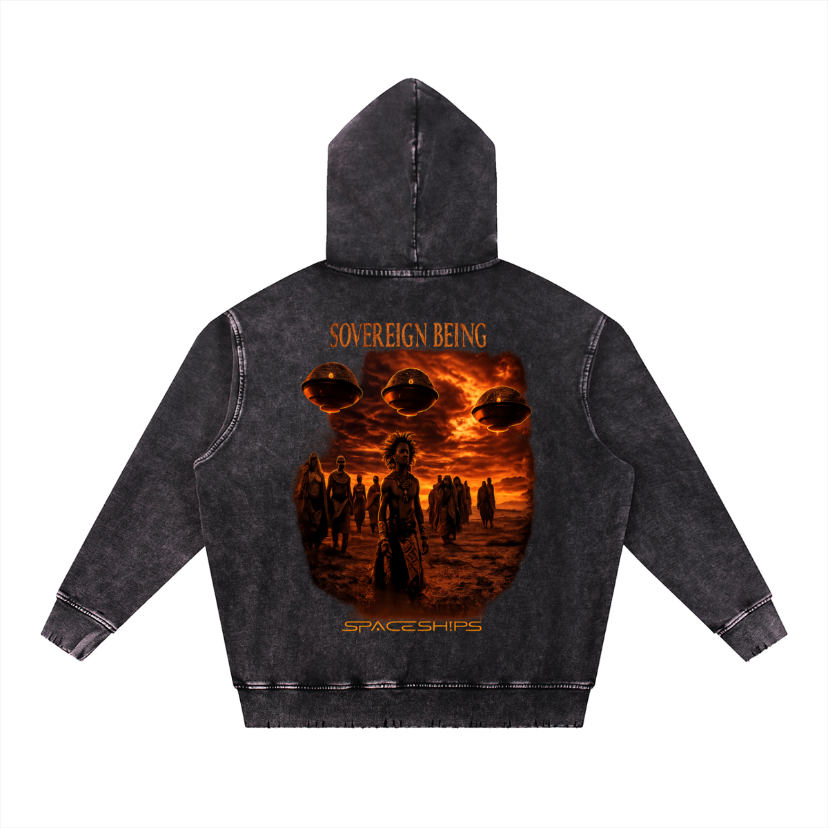 SOVEREIGN BEING  ALBUM ART HOODIE ( Spaceships) Snow Wash Hand-Frayed Heavyweight  Hoodie