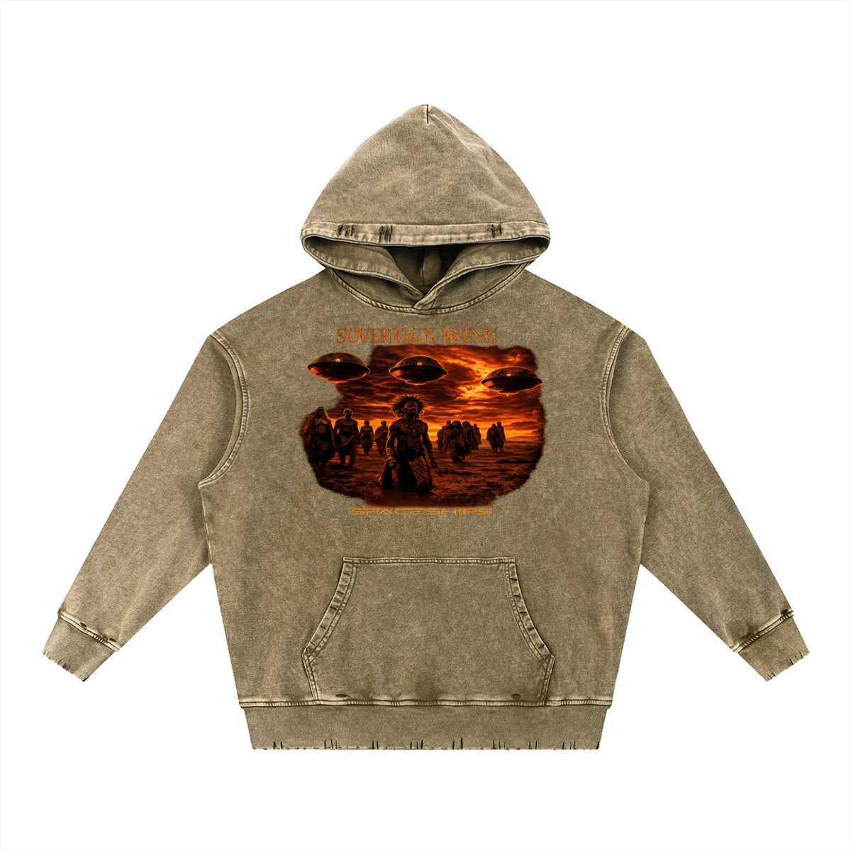 SOVEREIGN BEING  ALBUM ART HOODIE ( Spaceships) Snow Wash Hand-Frayed Heavyweight  Hoodie